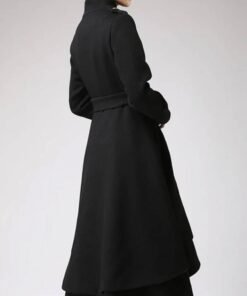 Women’s Asymmetrical Hem Black Swing Wool Coat