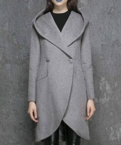 Women’s Asymmetrical Mid-length Wool Coat With Hood