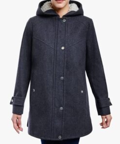 Women’s Zip Front Wool Sherpa Charcoal Hooded Coat