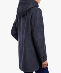 Women’s Zip Front Wool Sherpa Charcoal Hooded Coat