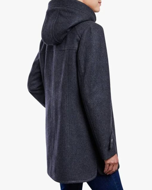 Women’s Zip Front Wool Sherpa Charcoal Hooded Coat