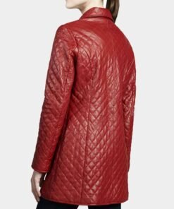 Women’s Quilted Red Mid Length Leather Coat