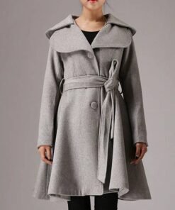Women’s Mid-Length Gray Belted Wool Coat