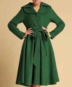 Women’s Feminine Swing Fit and Flare Green Wool Coat