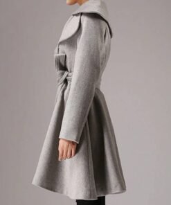Women’s Mid-Length Gray Belted Wool Coat