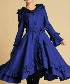 Women’s Wool Maxi Blue Coat With Hood