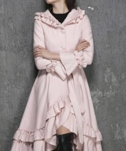 Women’s Wool Maxi Baby Pink Coat With Hood