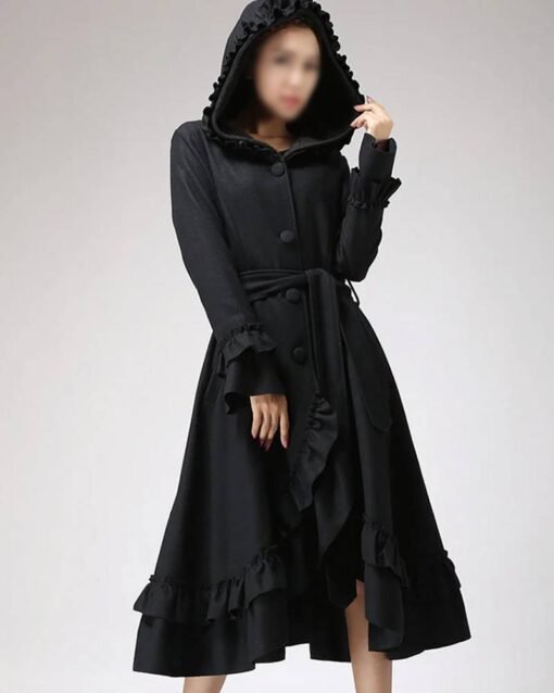 Women’s Wool Black Maxi Coat With Hood