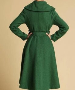 Women’s Feminine Swing Fit and Flare Green Wool Coat