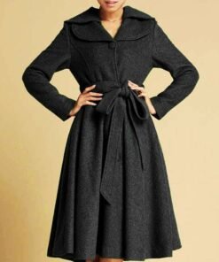 Women’s Feminine Swing Fit and Flare Black Wool Coat