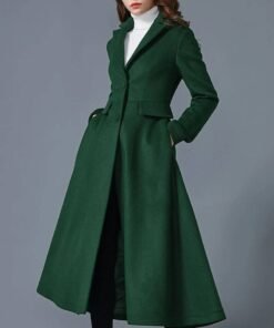 Women’s Swing Dark Green Wool Coat