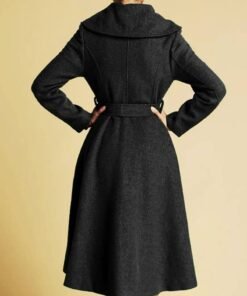 Women’s Feminine Swing Fit and Flare Black Wool Coat