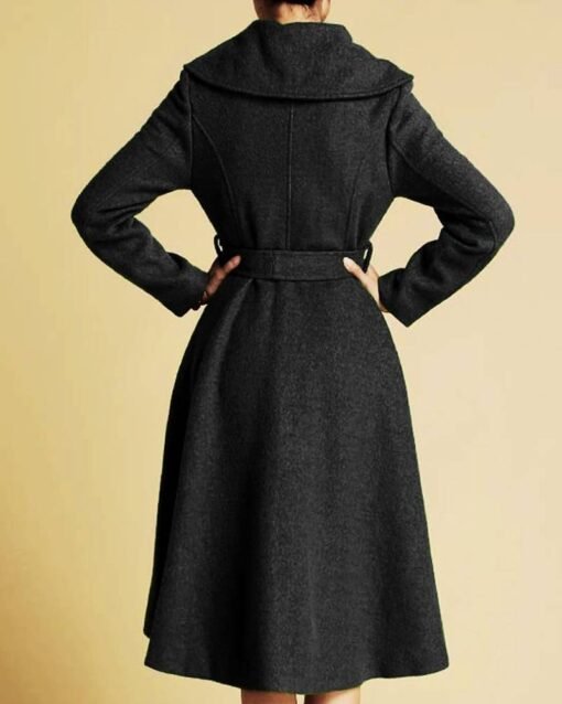 Women’s Feminine Swing Fit and Flare Black Wool Coat