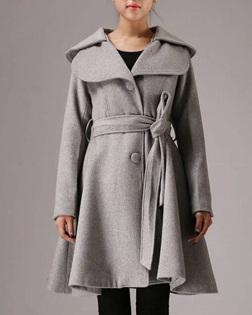 Women’s Feminine Swing Fit and Flare Grey Wool Coat