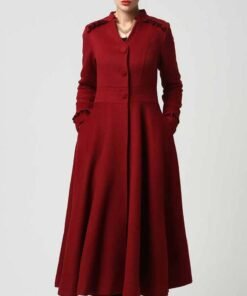 Women’s Long Wool Coat with Ruffle