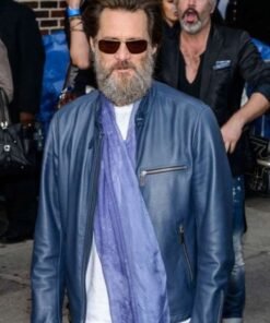 Jim Carrey Blue Biker Leather Jacket