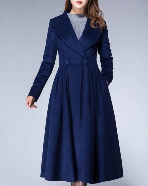 Women’s 1950s Princess Blue Maxi Wool Coat