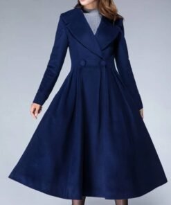 Women’s 1950s Princess Blue Maxi Wool Coat