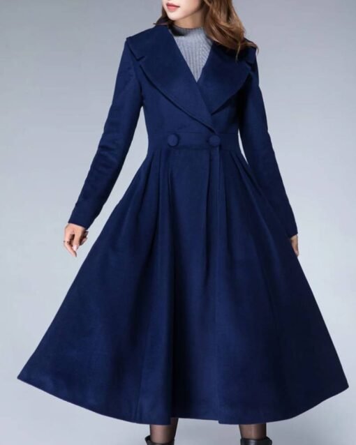 Women’s 1950s Princess Blue Maxi Wool Coat