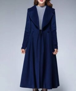 Women’s 1950s Princess Blue Maxi Wool Coat