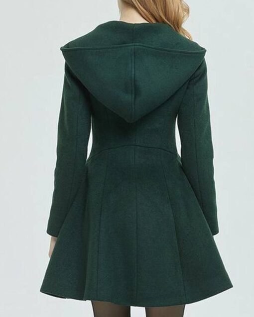 Women’s Forest Green Swing Hooded Wool Coat