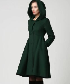 Women’s Forest Green Swing Hooded Wool Coat