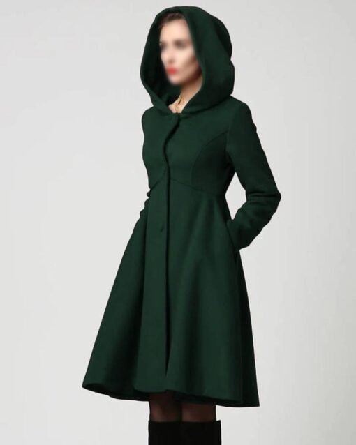 Women’s Forest Green Swing Hooded Wool Coat