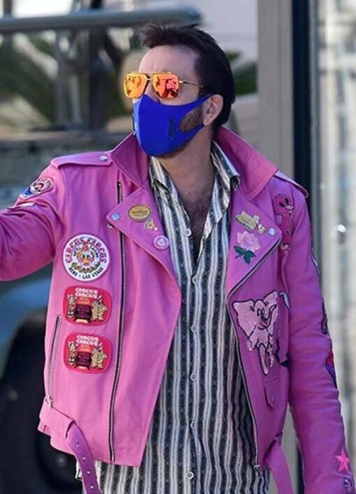 Nicolas Cage Pink Motocycle Leather Jacket