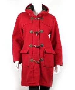 Women’s Duffle Wool Red Hooded Coat