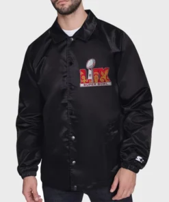 Super Bowl LIX Starter Black Coaches Satin Varsity Jacket