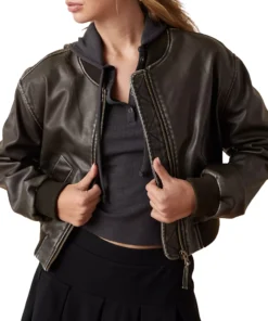 Sam Brown Cropped Bomber Leather Jacket