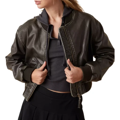 Sam Brown Cropped Bomber Leather Jacket