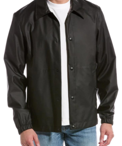 Mens Shirt Collar Black Polyester Jacket