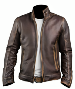 Cafe Racer Motorcycle Retro Biker Waxed Brown Leather Jacket