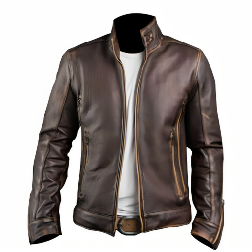 Cafe Racer Motorcycle Retro Biker Waxed Brown Leather Jacket