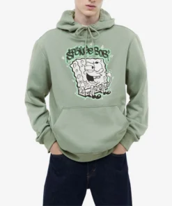 Mens Green Spongebob Slim Fit Hoodie