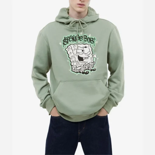 Mens Green Spongebob Slim Fit Hoodie