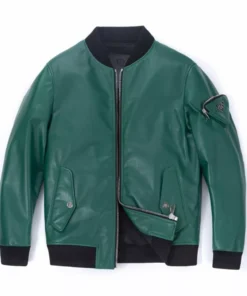 Teal Green Leather Bomber Jacket Mens