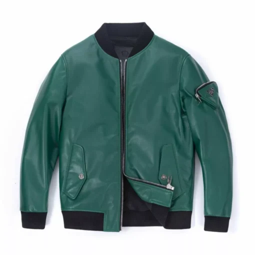 Teal Green Leather Bomber Jacket Mens