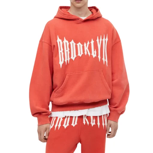 Mens Orange Pullover Oversized Hoodie