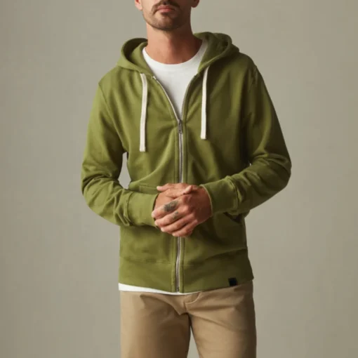 Mens Moss Green Zipper Hoodie