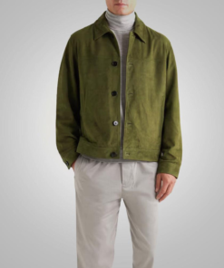 Men’s Green Real Suede Leather Trucker Jacket