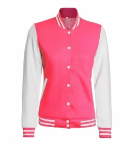 Womens Pink and White Varsity Jacket