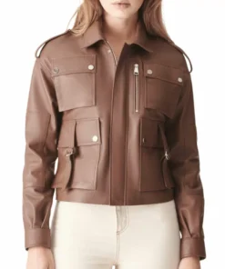 Brown Leather Bomber Jacket Womens