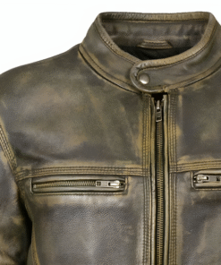 Mens Brown Cafe Racer Genuine Distressed Leather Jacket