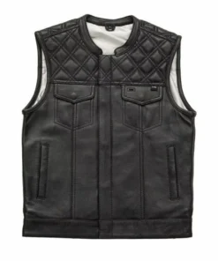 Mens Leather Motorcycle Vest Black