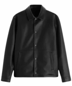 Mens Black Shirt Collar Leather Jacket