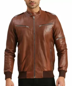 Vintage Brown Leather Bomber Jacket Mens