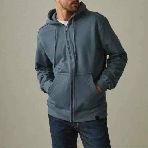 Mens Indigo Full Zip Up Hoodie