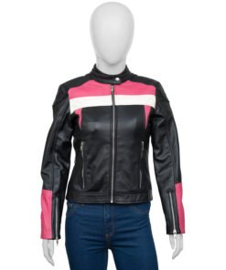 Womens Black and Pink Biker Jacket